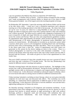 BAD/DC Travel Fellowship &ndash; Summer 2016 25th EADV Congress