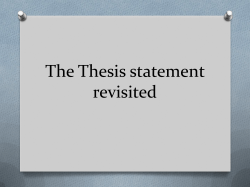 The Thesis statement revisited - Spring Grove Area School District