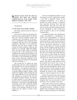 Selected extracts from the book Un Qu&eacute;bec fort dans une nouvelle