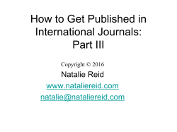How to Get Published in International Journals: Part 3