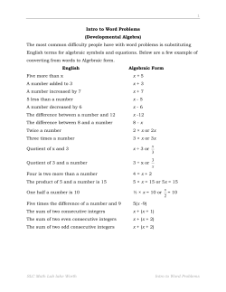 Intro to Word Problems - Palm Beach State College