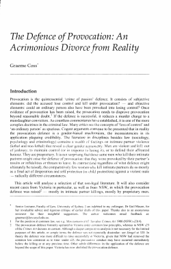 The Defence of Provocation: An Acrimonious Divorce from