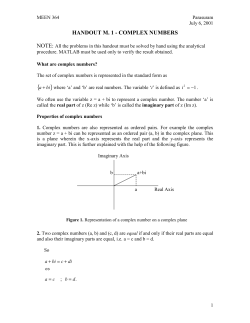 HANDOUT ON COMPLEX NUMBERS