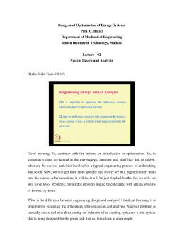 Design and Optimization of Energy Systems Prof. C. Balaji