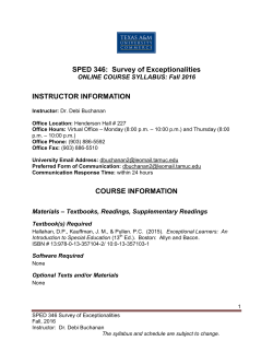 SPED 346: Survey of Exceptionalities INSTRUCTOR INFORMATION