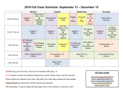 2016 Fall Class Schedule: September 12