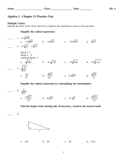 Algebra 1 - Chapter 11 Practice Test