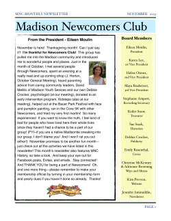 MNC MONTHLY NEWSLETTER Madison Newcomers Club