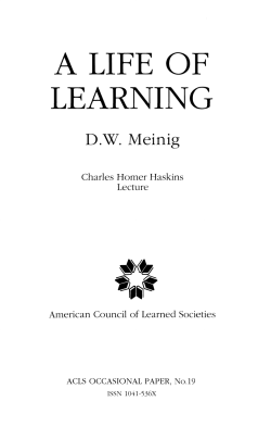 A Life of Learning - American Council of Learned Societies