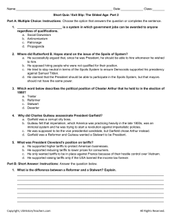 Short Quiz / Exit Slip: The Gilded Age: Part 2 Part A