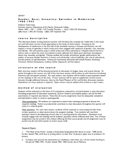 Gender, Race, Sexuality: Episodes in Modernism 1900-1945