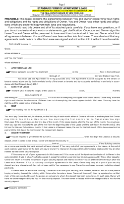Page 1 STANDARD FORM OF APARTMENT LEASE PREAMBLE
