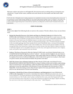 Leander ISD AP English III Book List and Summer Assignment 2015