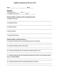 English I Spring Exam Review 2015