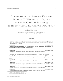 Questions with Answer Key for Booker T. Washington`s, 1895 Atlanta