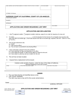 Application and Order Regarding Lost Writ
