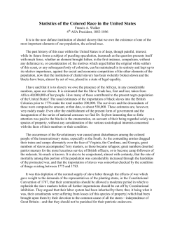 Statistics of the Colored Race In The United States