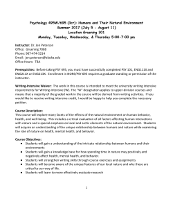 Psychology 495W/695 (3cr): Humans and Their Natural