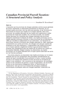 Canadian Provincial Payroll Taxation: A Structural and Policy Analysis