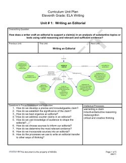 Eleventh Grade Writing the Argument: Editorial Unit Overview