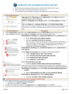 COMPLETE LIST OF WORD SETTINGS FOR GDP