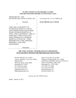 UPMC Memorandum in Opposition to Preliminary Injunction Motion