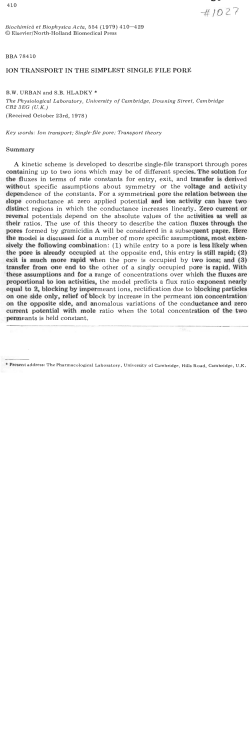 ION TRANSPORT IN THE SIMPLEST SINGLE FILE PORE Summary