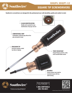 Square Tip Screwdrivers Spec Sheet