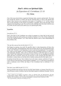 Paul`s Advice on Spiritual Gifts: An Exposition of 1 Corinthians 12&ndash;14