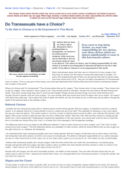 Polare 46: Do Transsexuals have a Choice? | The Gender Centre Inc.