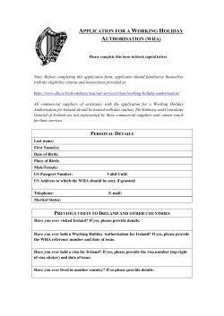 Application for a working holiday authorisation -WHA