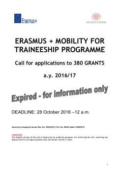 Call for application, Erasmus+ mobility for traineeship 2016/17