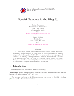 Special Numbers in the Ring Zn