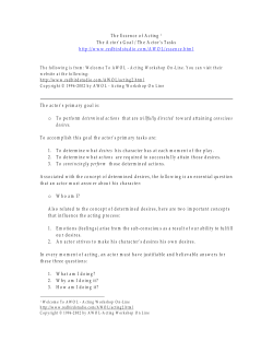 The Essence of Acting 1 The Actor`s Goa l / The Actor`s Ta sks http