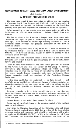 consumer credit law reform and uniformity a credit