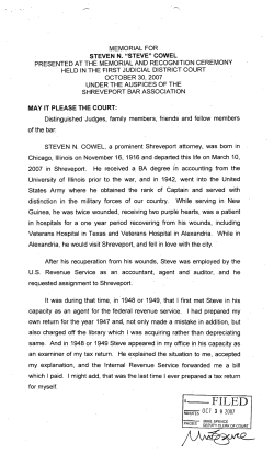 Steven N. Cowel - Caddo Parish Clerk of Court