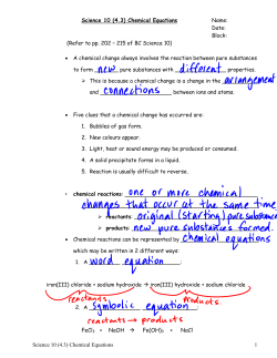 Science 10 (4.3) Chemical Equations 1 Science 10
