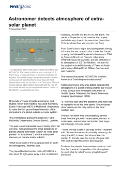 Astronomer detects atmosphere of extra-solar planet