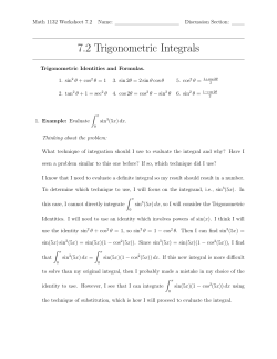 7.2 Trigonometric Integrals