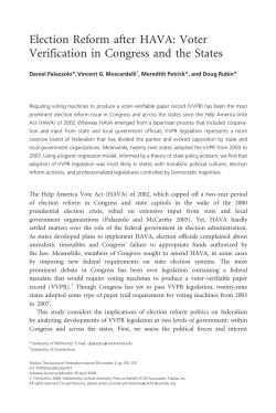 Election Reform after HAVA: Voter Verification in Congress and the