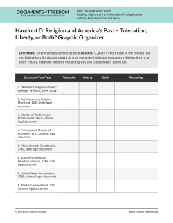 Handout D: Religion and America`s Past &ndash; Toleration, Liberty, or
