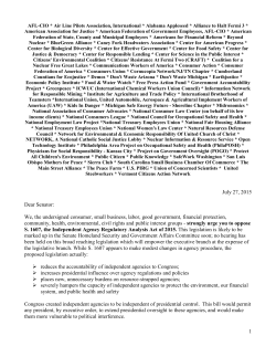 Letter opposing the anti-regulatory Independent Agency Regulatory