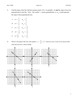 1) Find the slope of the line PQ that contains points (3, 5) and (0, 3