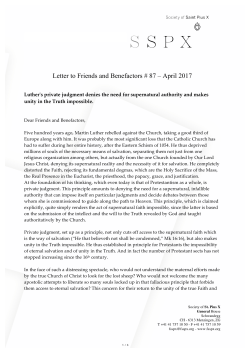 Letter to Friends and Benefactors # 87 &ndash; April 2017