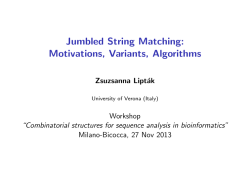 Jumbled String Matching: Motivations, Variants, Algorithms