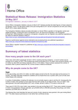 Statistical news release: Immigration statistics January to