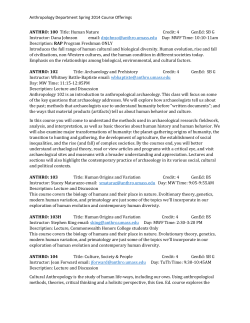 Anthropology Department Spring 2014 Course