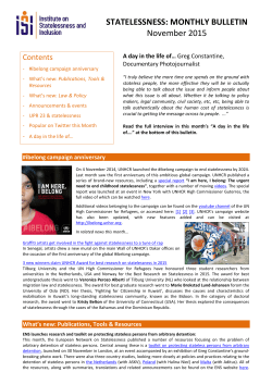 STATELESSNESS: MONTHLY BULLETIN November 2015