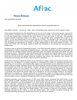 FOR IMMEDIATE RELEASE AFLAC INCORPORATED