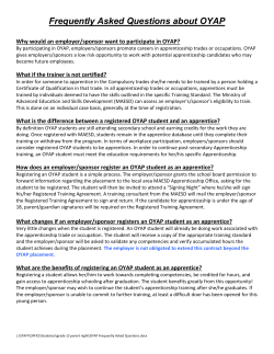 OYAP Frequently Asked Questions